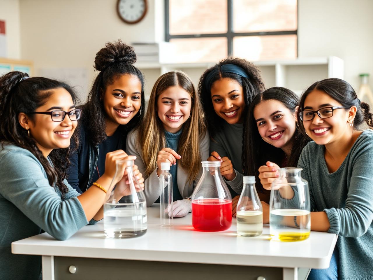 Meninas em laboratório de escola pública
